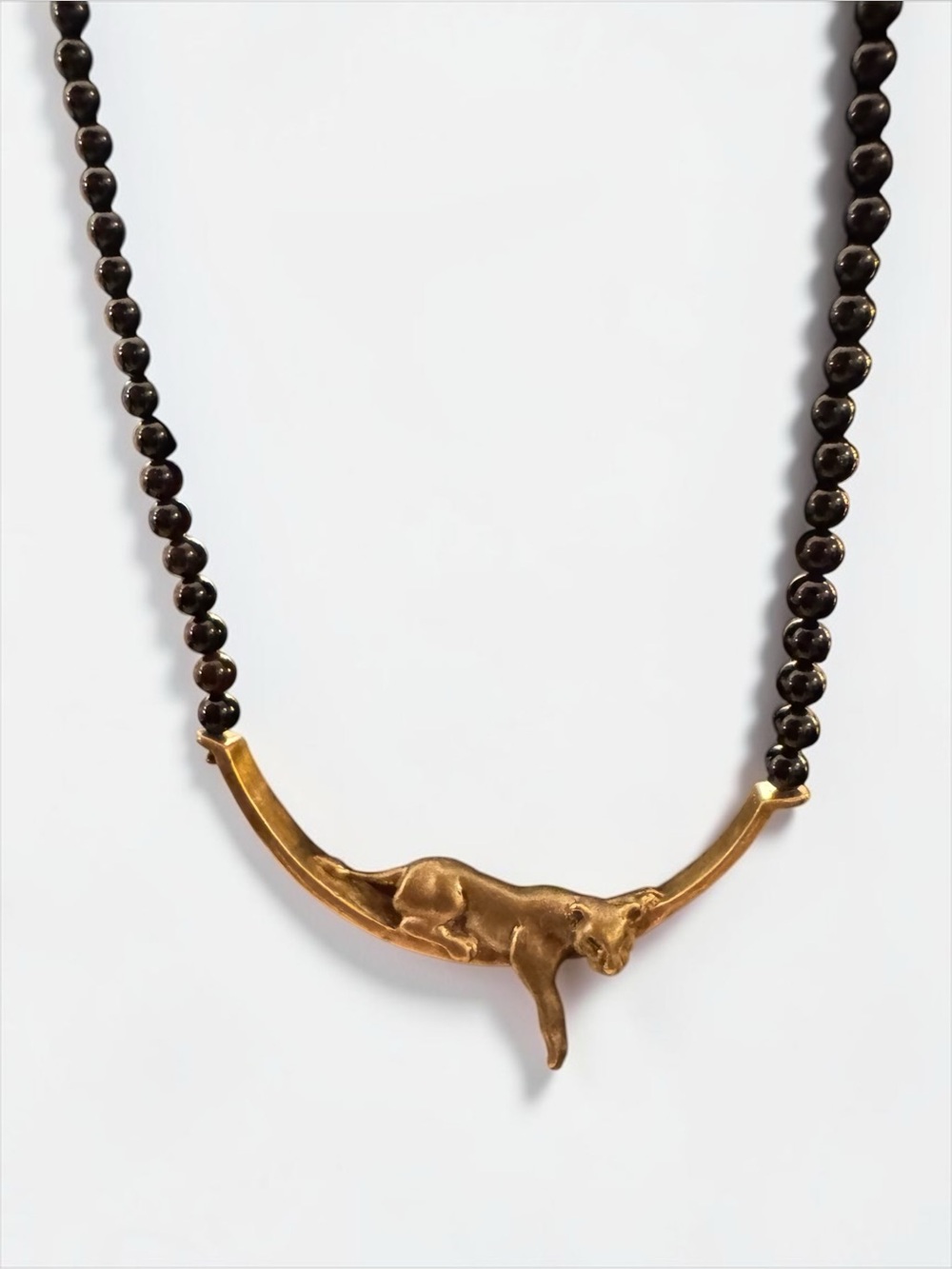 Vintage Alice Caviness Lounging Panther Beaded Necklace Brass